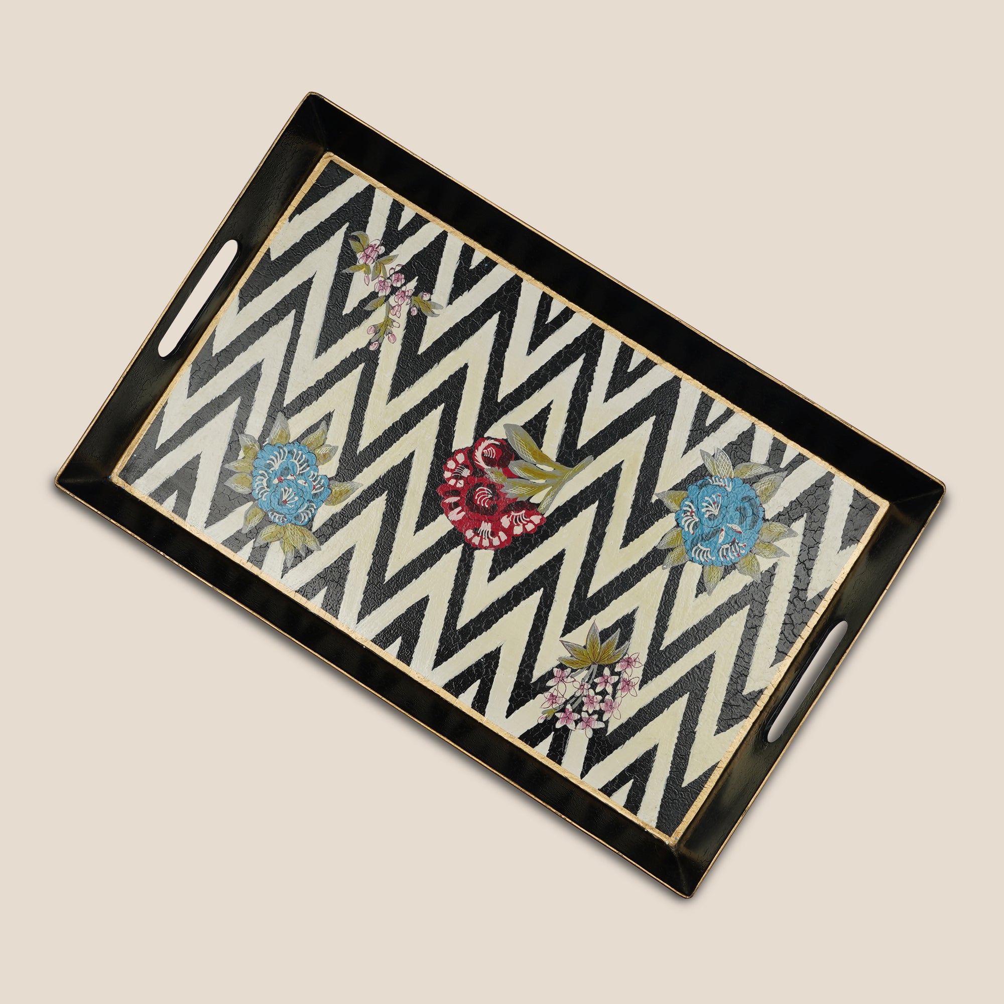 Chevron Bloom Serving Tray - Small