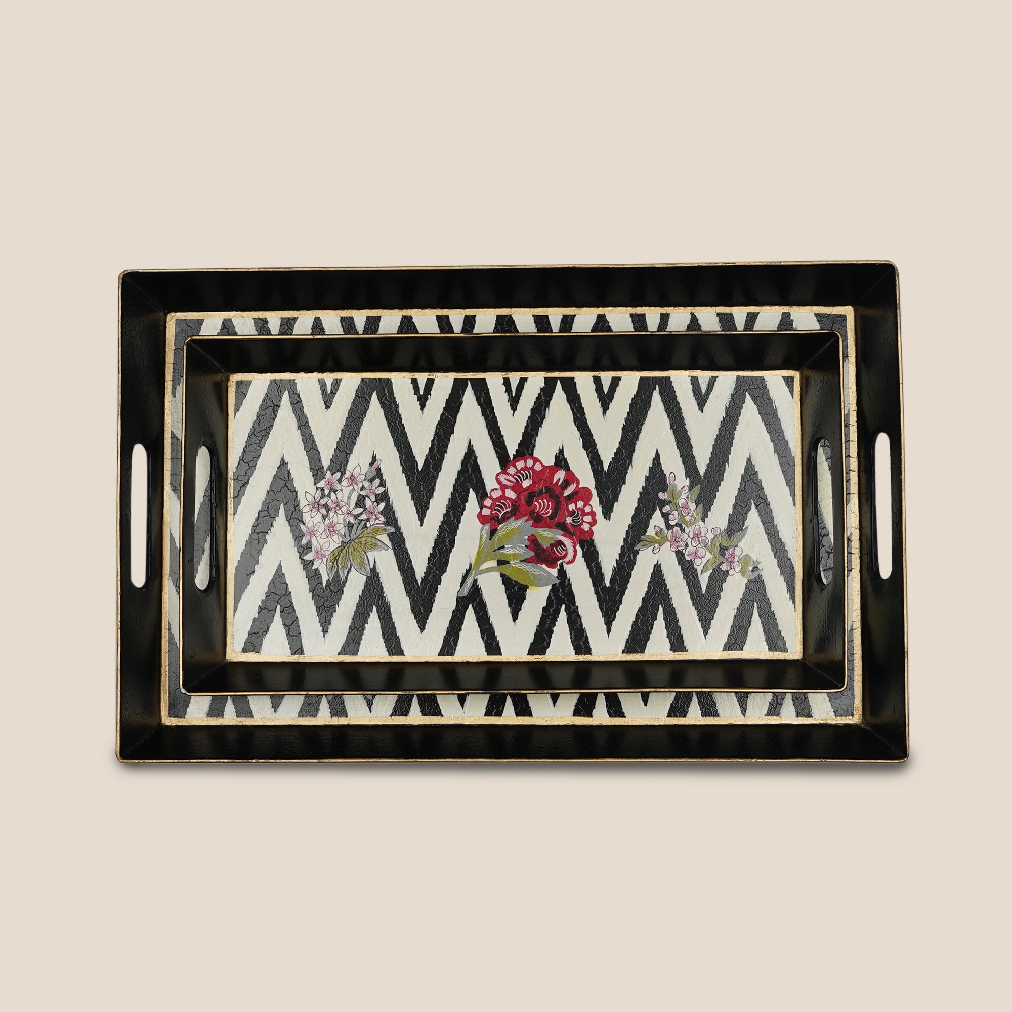 Chevron Bloom Serving Tray - Large