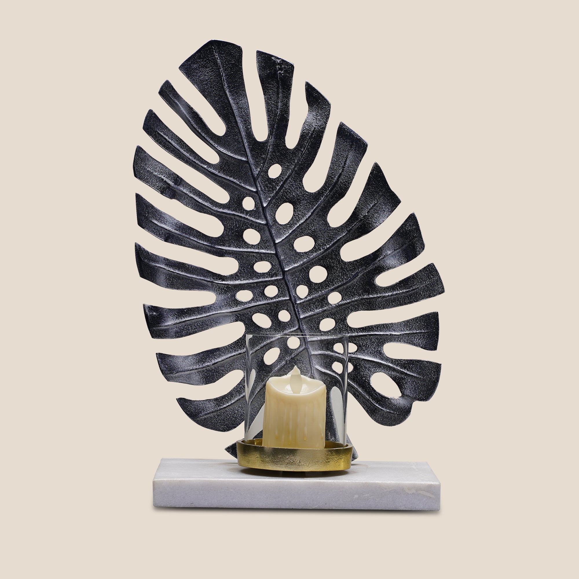 Noir Leaf Elegance Candle Holder