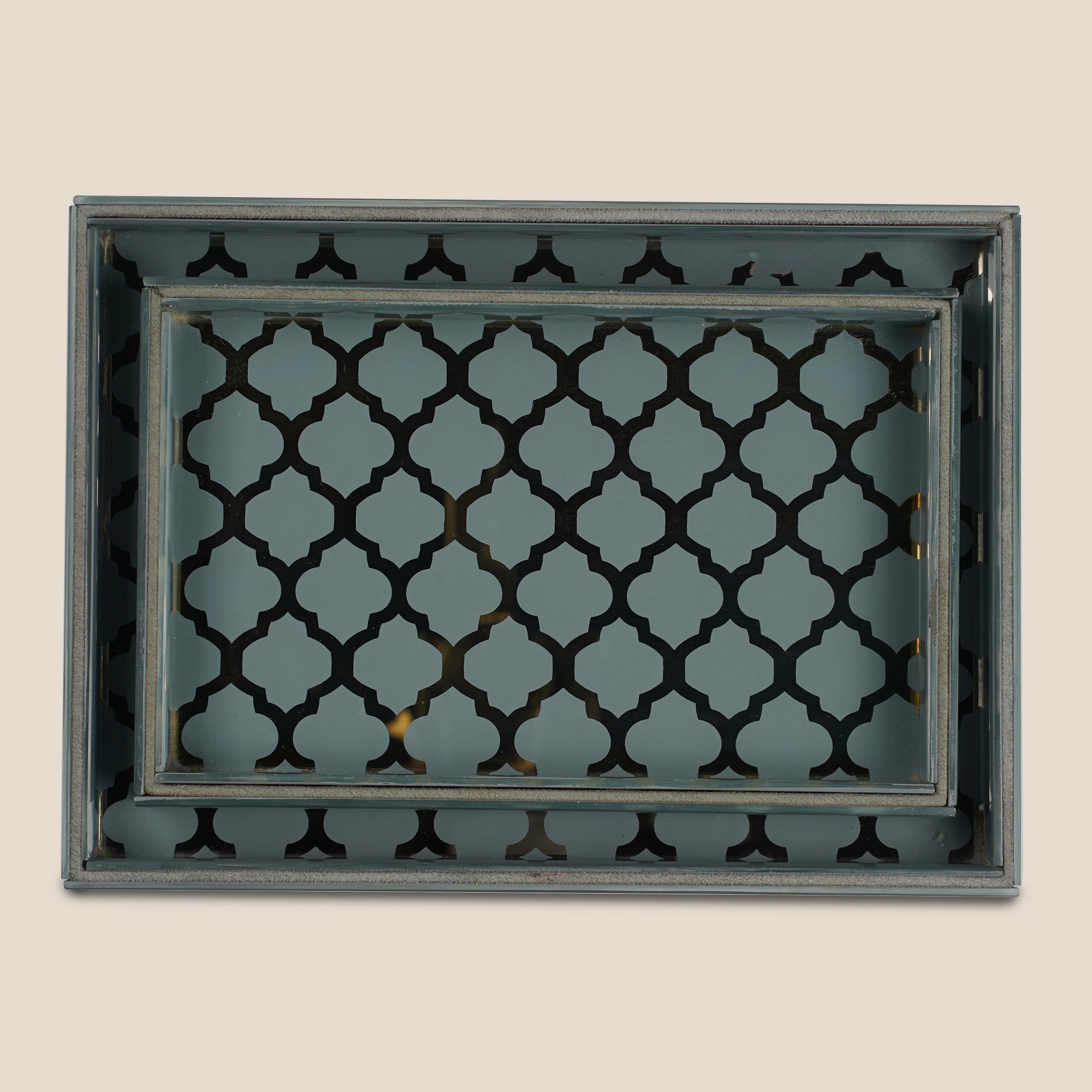 Moroccan Jaali Glass Tray - Large - Grey