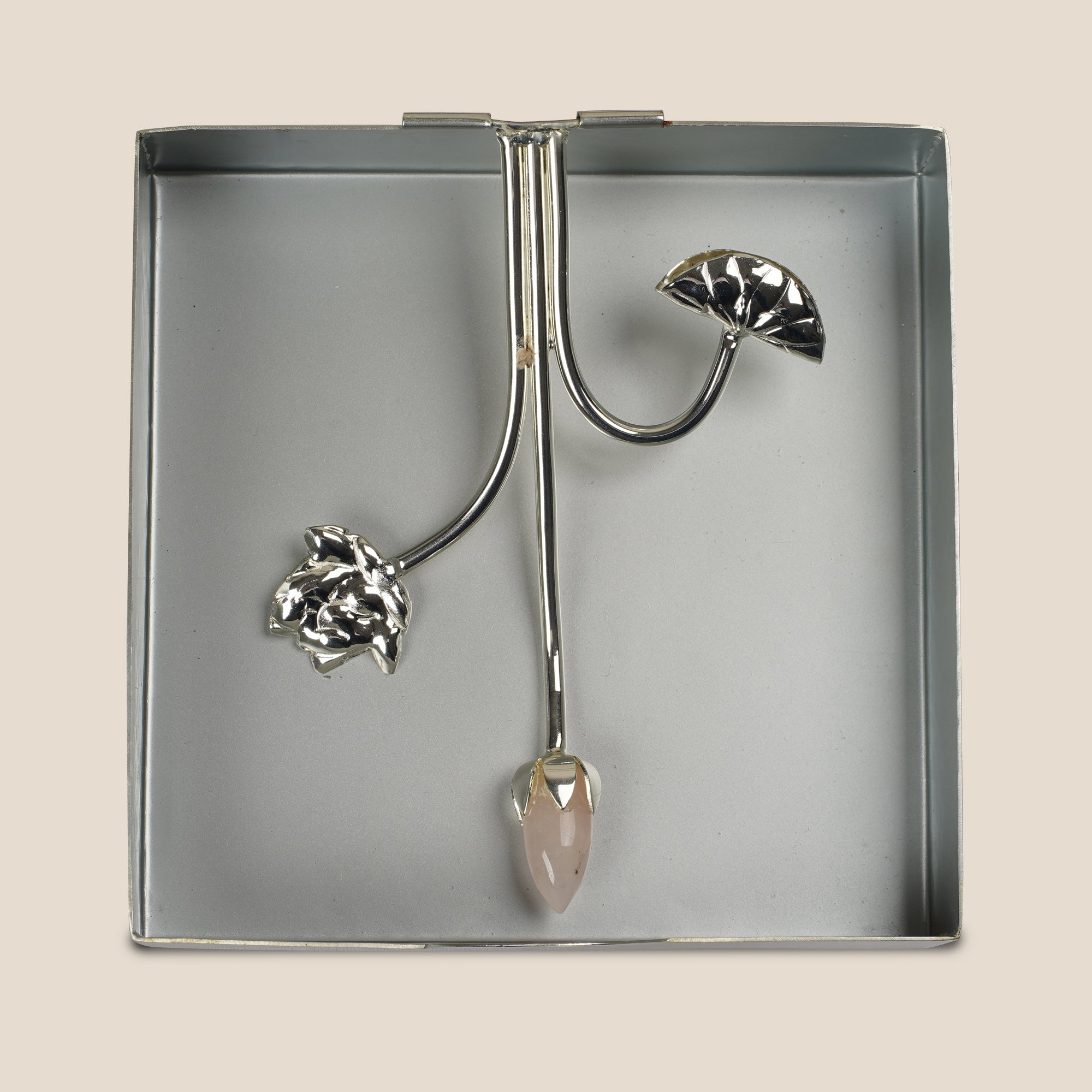 Silver-Plated Napkin Holder with Rose Quartz Accent