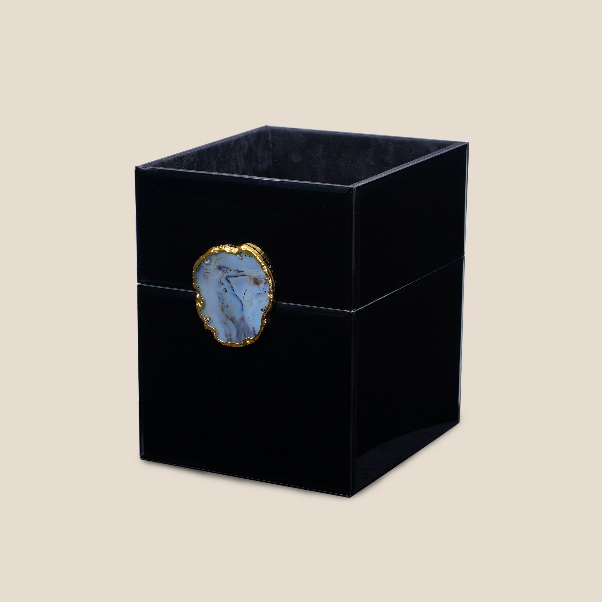 Black Glass Bin with Agate Accent