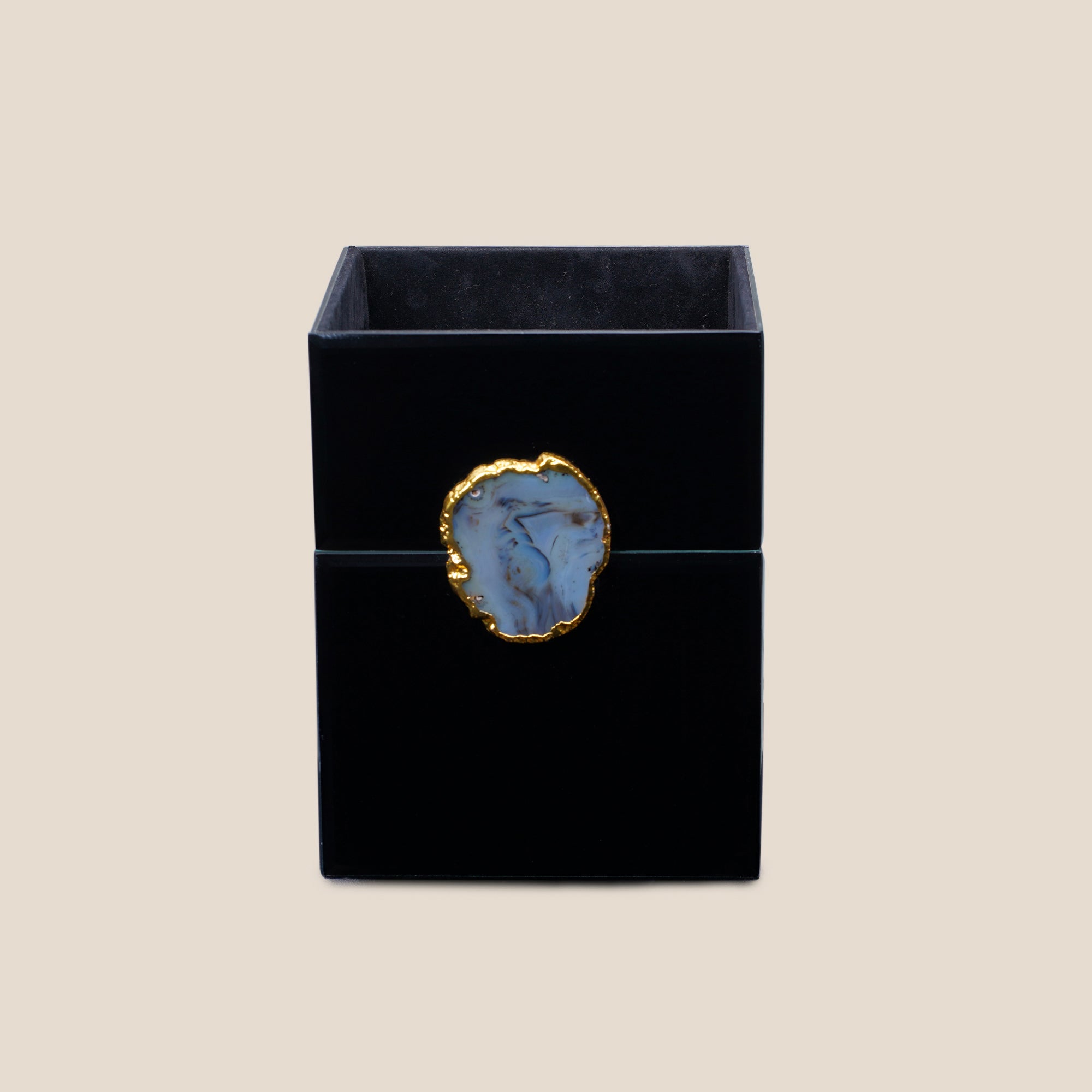 Black Glass Bin with Agate Accent