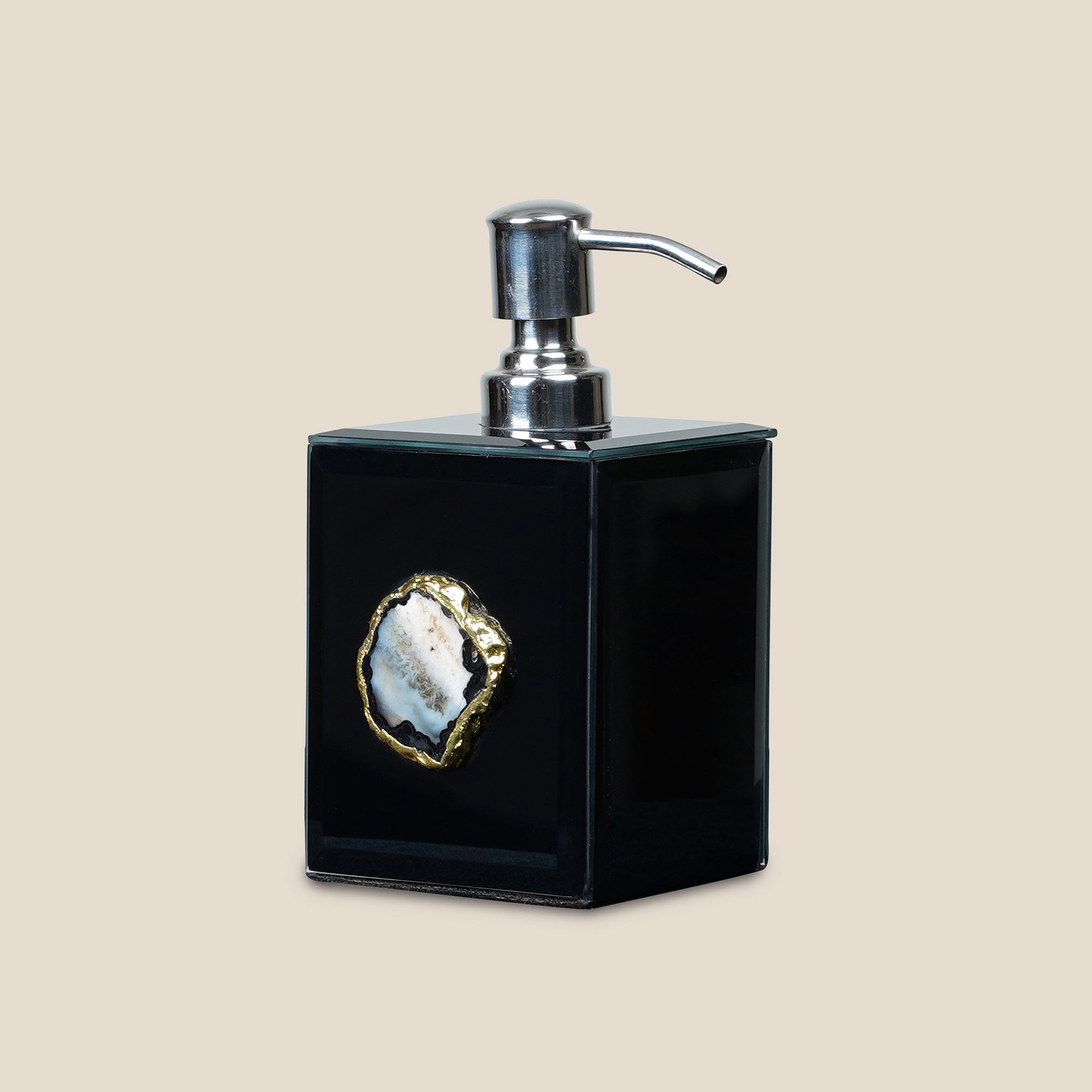 Black Glass Soap Dispenser with Agate Accent