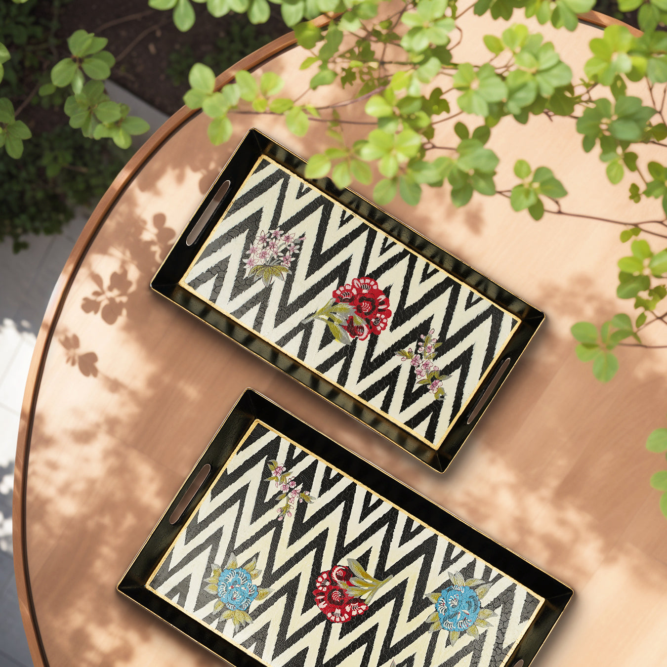 Chevron Bloom Serving Tray - Large