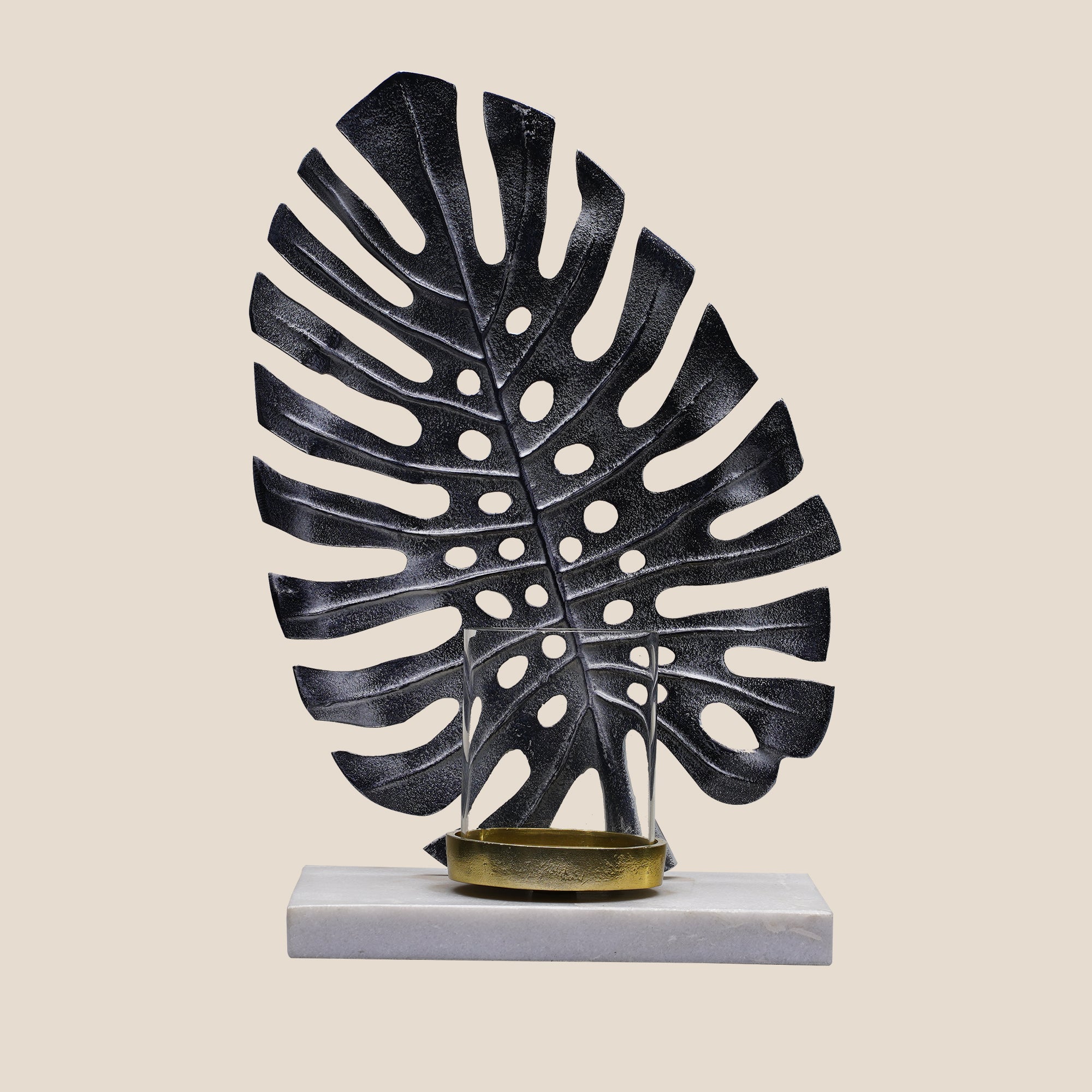 Noir Leaf Elegance Candle Holder