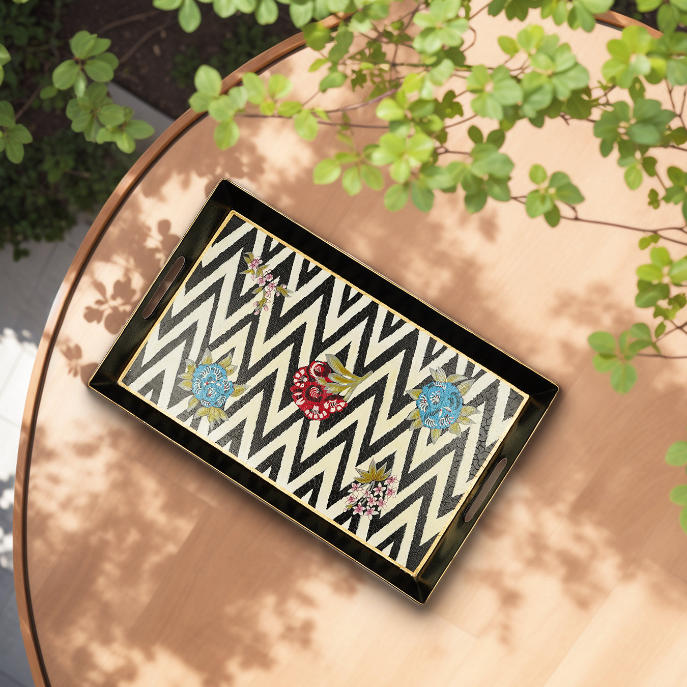 Chevron Bloom Serving Tray - Large