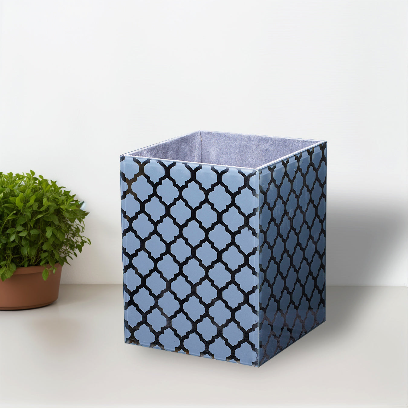 Moroccan Jaali Glass Waste bin - Grey