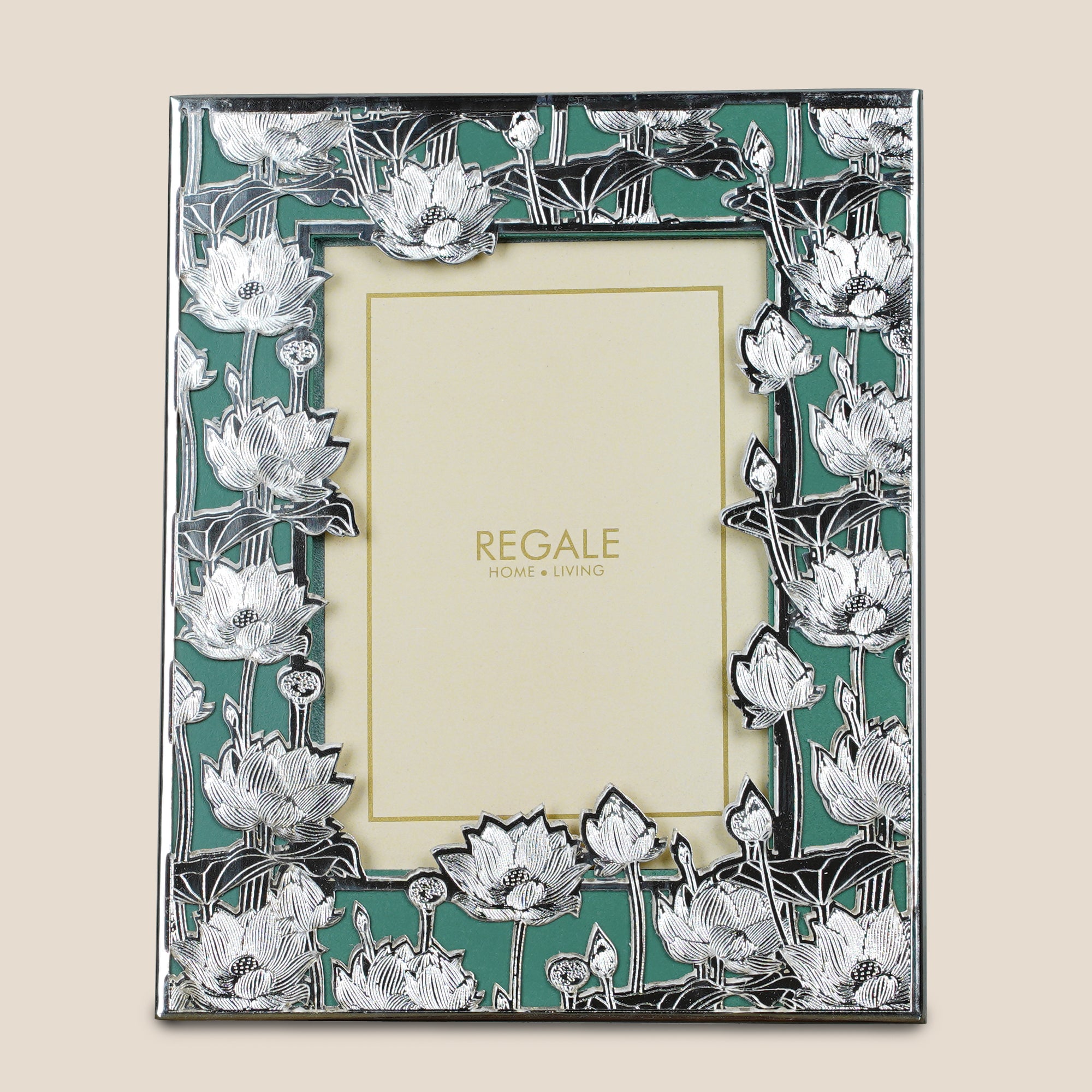 Silver-Plated Lotus Bloom Photo Frame – Green