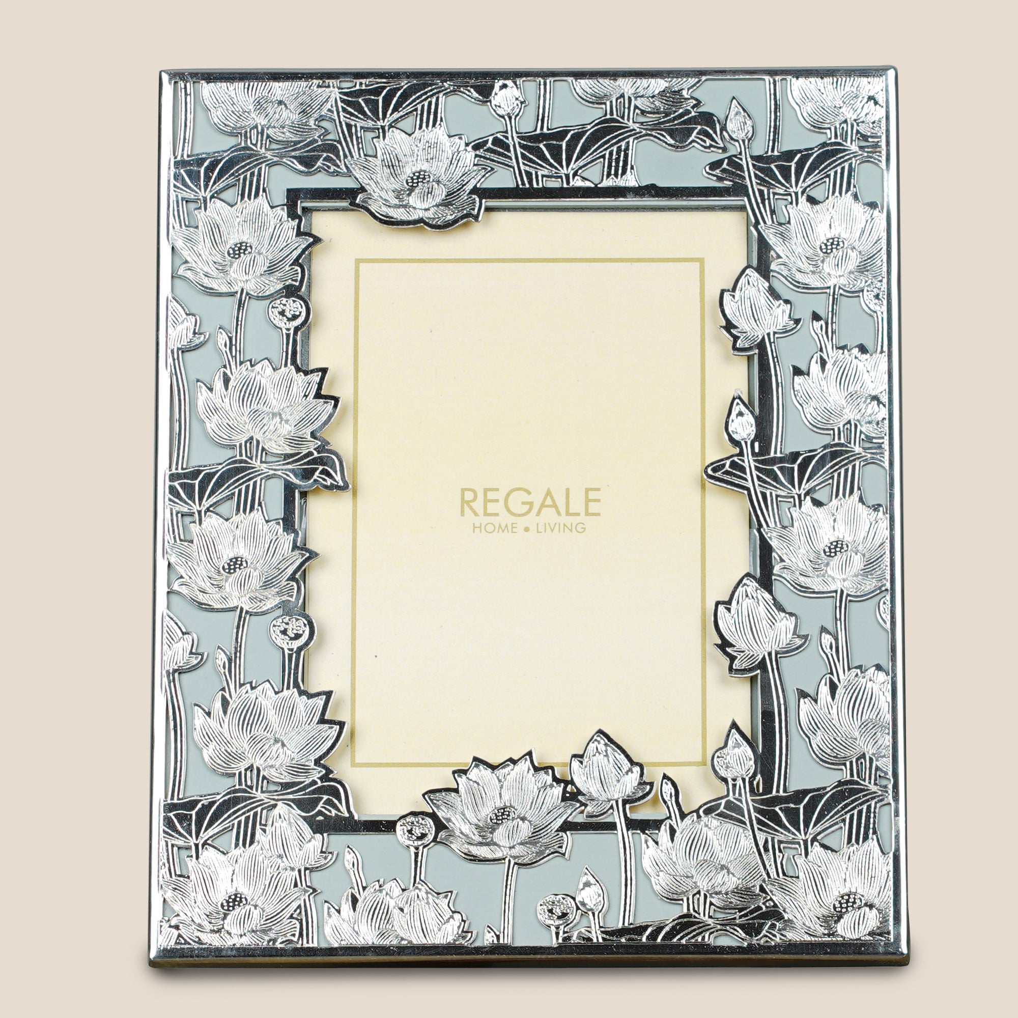 Silver-Plated Lotus Bloom Photo Frame – Grey