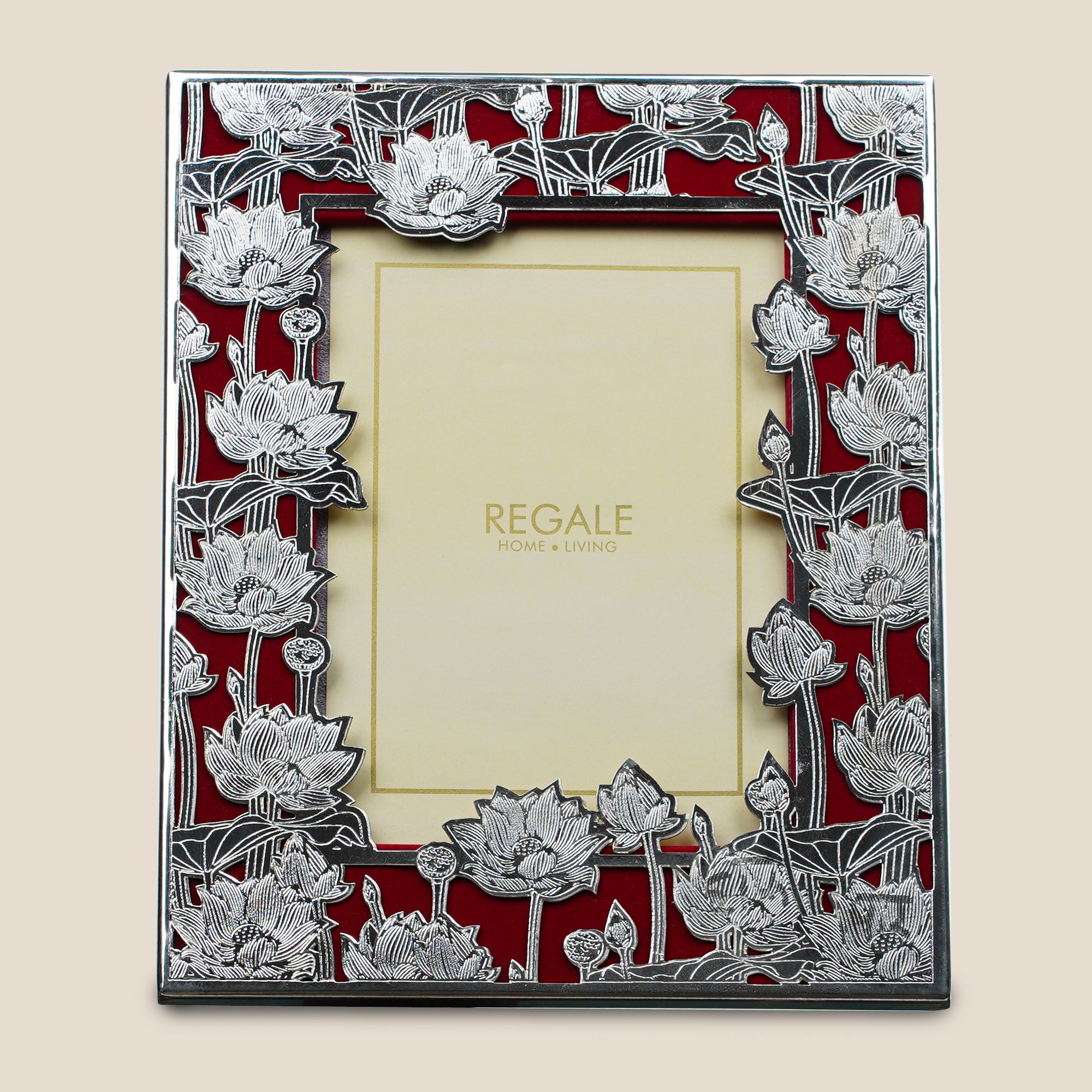 Silver-Plated Lotus Bloom Photo Frame – Maroon