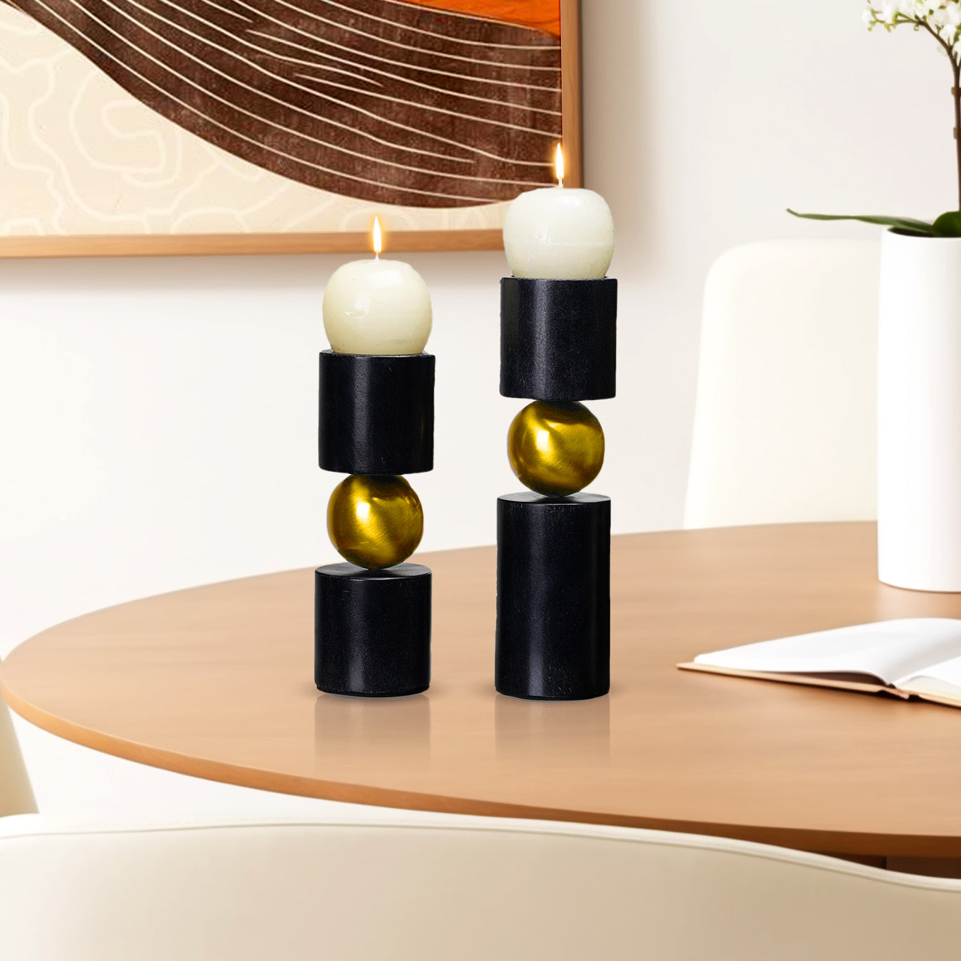 Luxe Black Marble Candles Stands